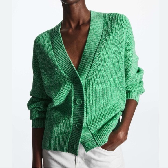 COS Mint Green Ribbed Button-Up Cardigan – Size Medium - Picture 1 of 9